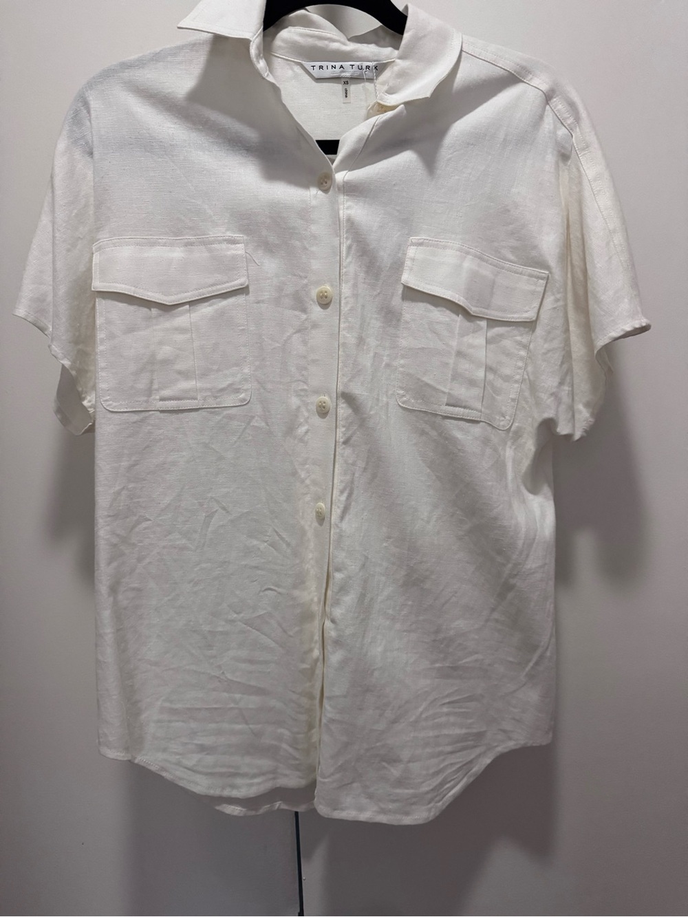Trina Turk Cream Short-Sleeve Button Front Shirt